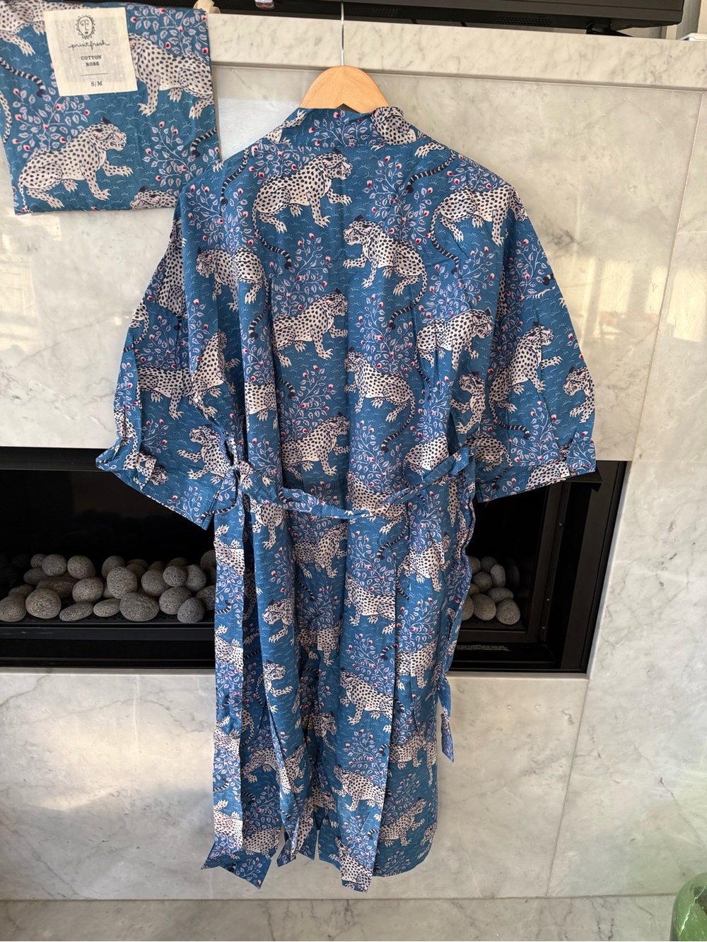 NWT Printfresh Bagheera Long Robe - Blue Cotton Leopard - Size S/M - Picture 2 of 5